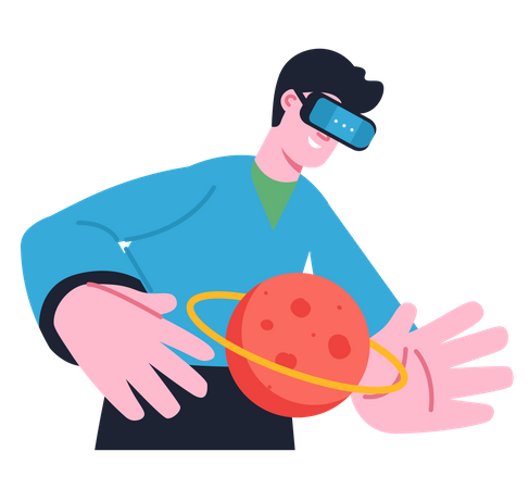 Man experiencing  space in metaverse  Illustration