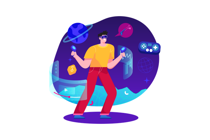 Man experiencing space using Metaverse Technology  Illustration