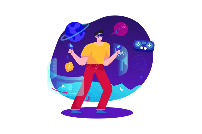 Man experiencing space using Metaverse Technology  Illustration