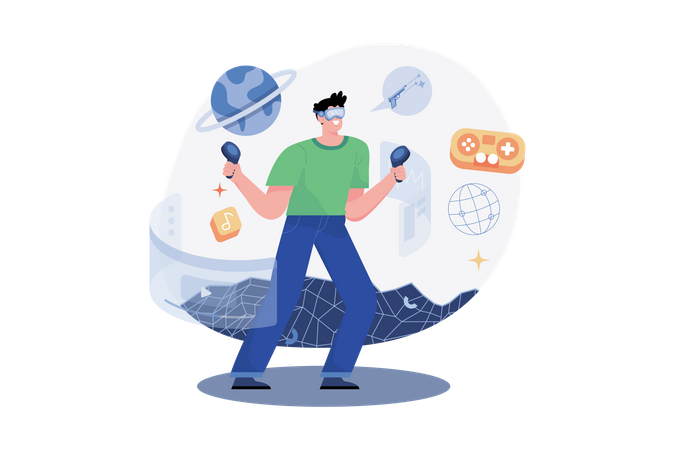 Man experiencing space using Metaverse Technology  Illustration