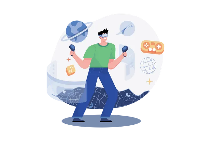 Man experiencing space using Metaverse Technology  Illustration