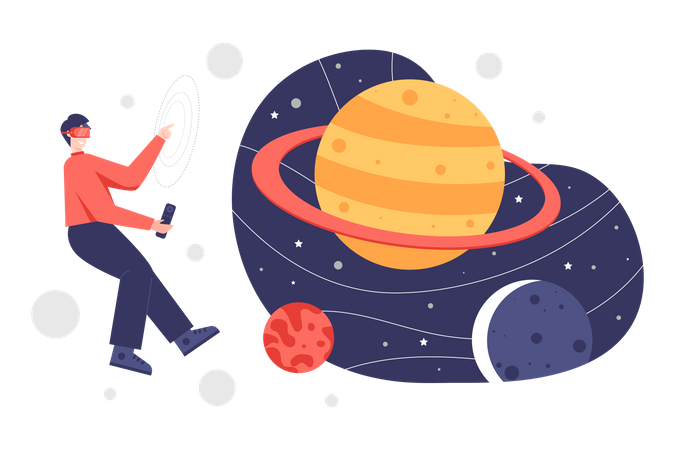Man experiencing Space using VR Tech Illustration