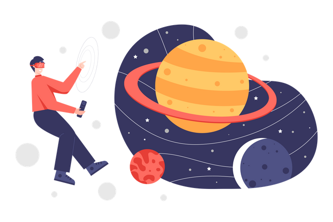 Man experiencing Space using VR Tech  Illustration