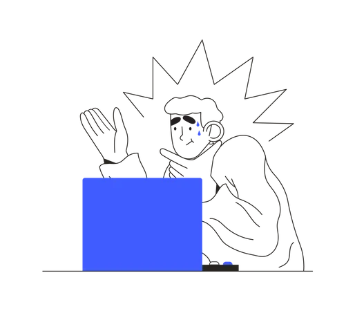 Man experiencing technical problems with laptop  Illustration