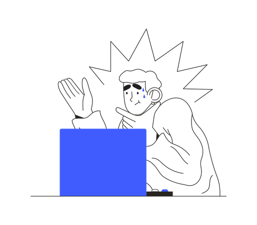 Man experiencing technical problems with laptop  Illustration