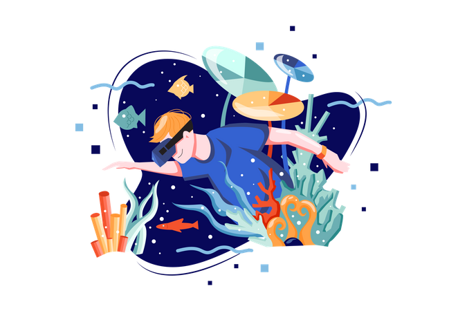 Man experiencing Virtual Sea tour  Illustration