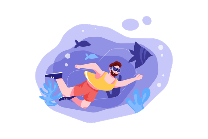 Man experiencing virtual sea tour in the metaverse  Illustration