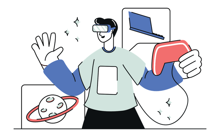 Man experiencing virtual world  Illustration