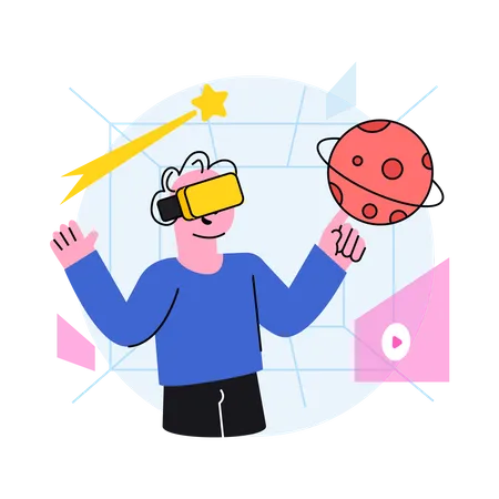 Man Experiencing Virtual World  Illustration