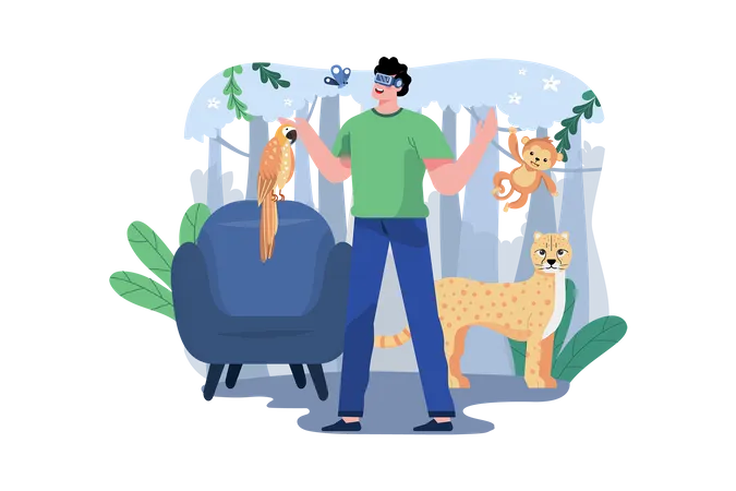 Man experiencing Virtual Zoo Illustration