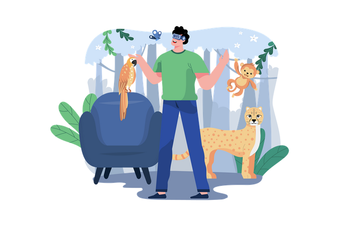 Man experiencing Virtual Zoo  Illustration