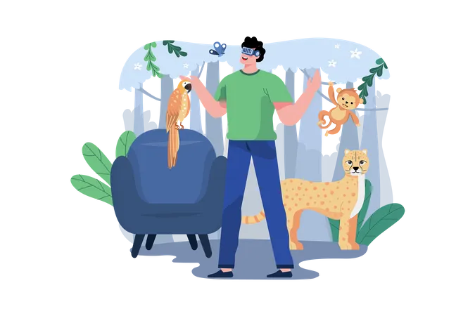 Man experiencing Virtual Zoo  Illustration