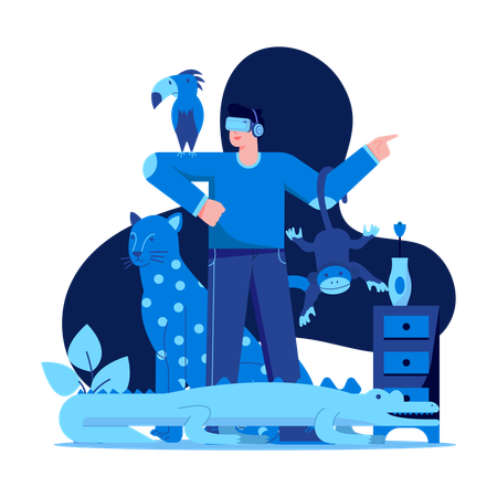 Man experiencing Virtual Zoo  Illustration