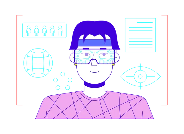 Man experiencing VR data analytics  Illustration