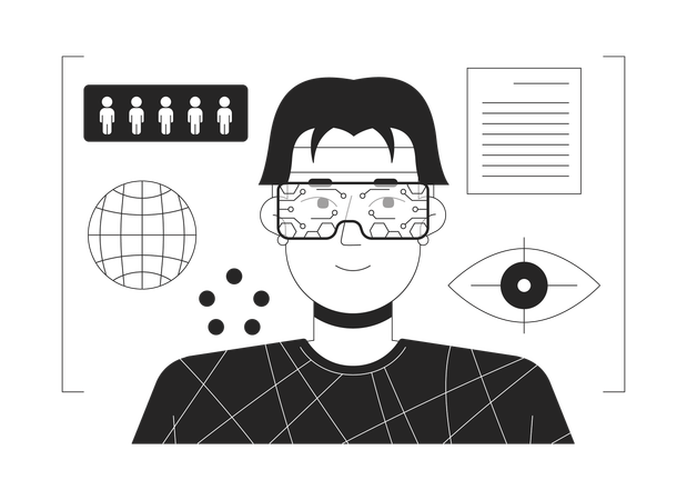 Man experiencing VR data analytics  Illustration