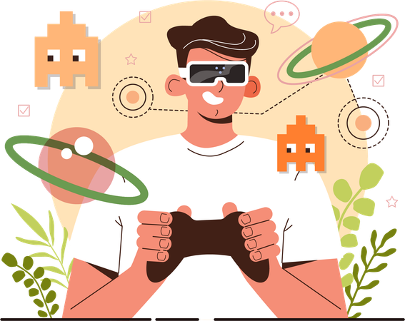 Man experiencing VR technology  Illustration