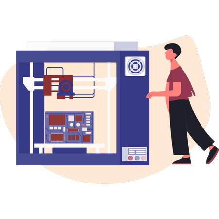Man explain printer machine  Illustration