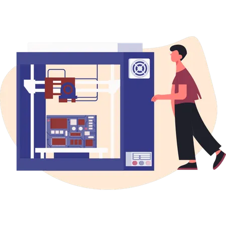 Man explain printer machine  Illustration