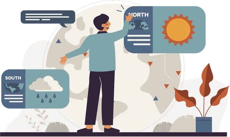 Man explain southern and northern weather  Illustration