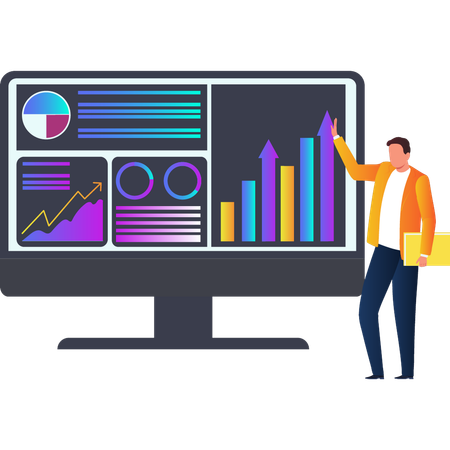 Man explaining about business analytics  Illustration