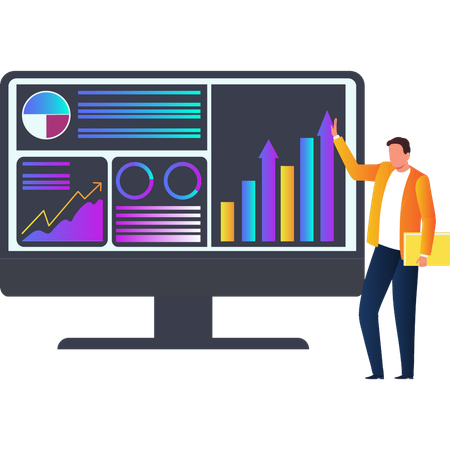 Man explaining about business analytics  Illustration