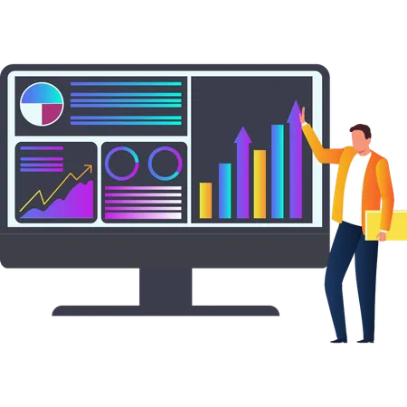 Man explaining about business analytics  Illustration