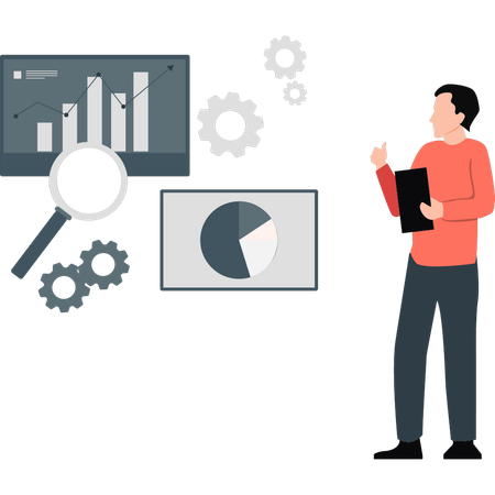 Man explaining about business pie chart  Illustration