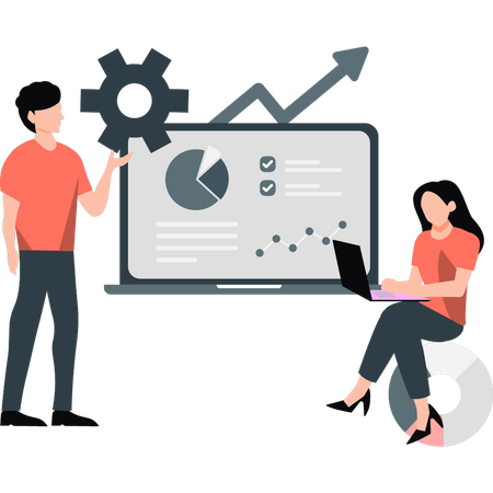 Man explaining about business pie chart  Illustration