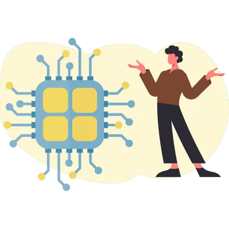 Man explaining about chip networking  Illustration