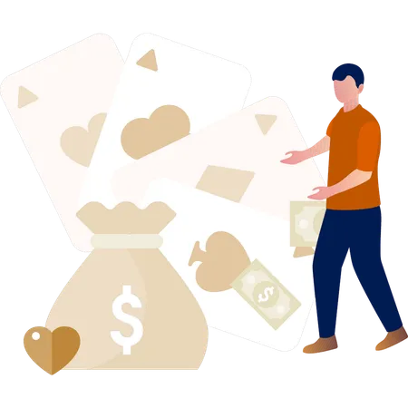 Man explaining about different poker cards  Illustration