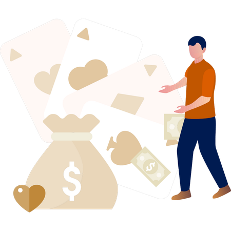Man explaining about different poker cards  Illustration
