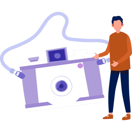 Man explaining about  photography camera  Illustration