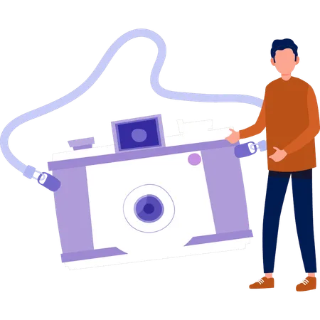 Man explaining about  photography camera  Illustration