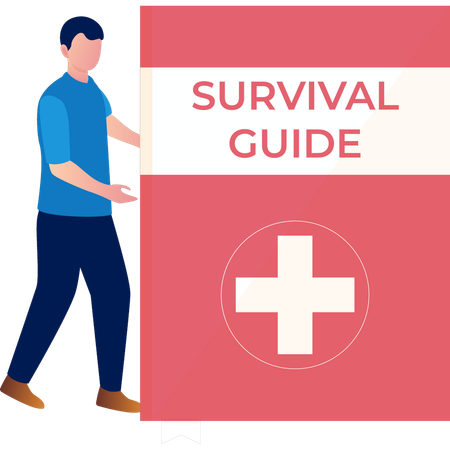 Man Explaining About Survival Guide  イラスト