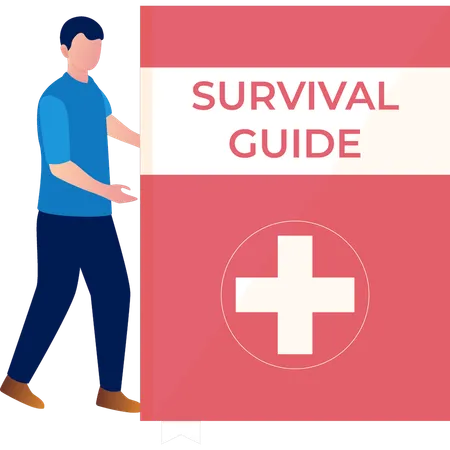 Man Explaining About Survival Guide  イラスト
