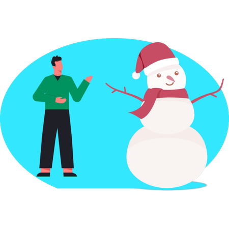 冬のアイスマンについて説明する男性  イラスト