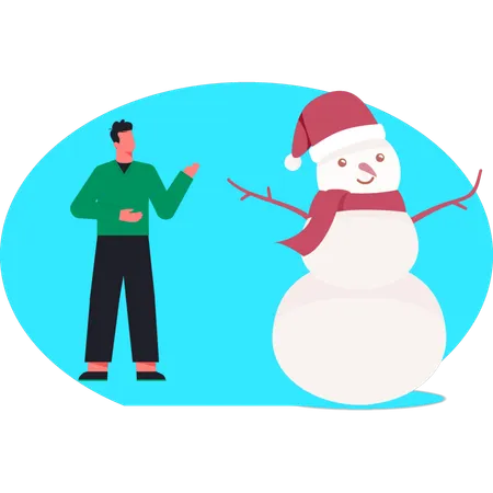 冬のアイスマンについて説明する男性  イラスト