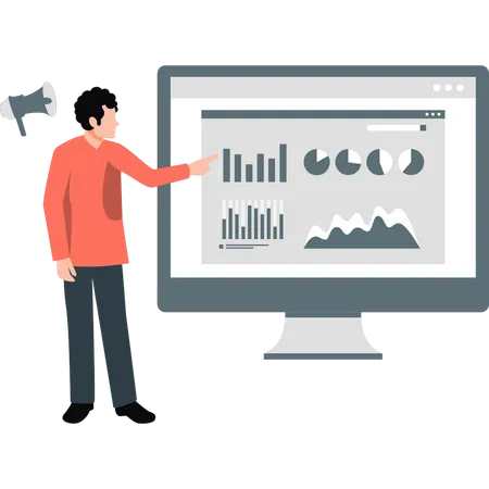 Man explaining analytic business graph  Illustration