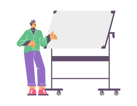 Man explaining and pointing on white board  Illustration