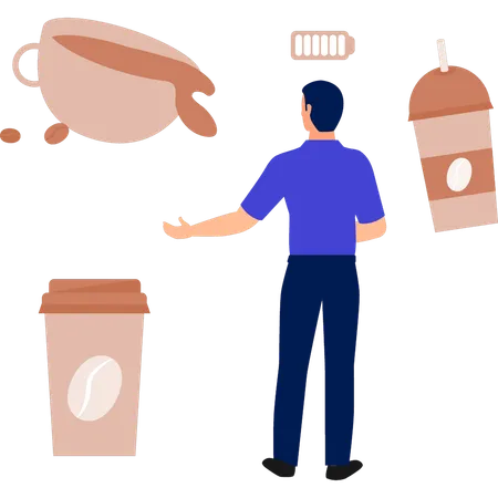 Man explaining benefits of energy drink  Illustration