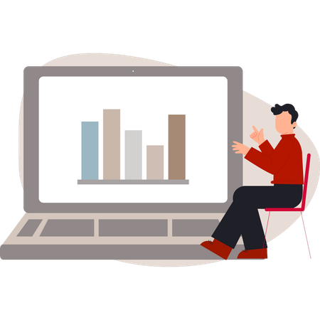 Man explaining business graph on laptop  Illustration