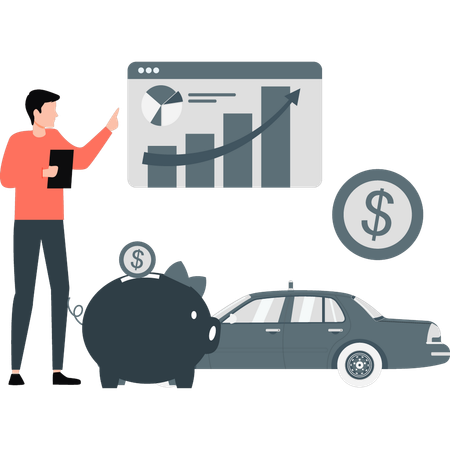 Man explaining business profit graph and saving  Illustration