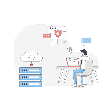 Man  explaining cloud hosting  Illustration