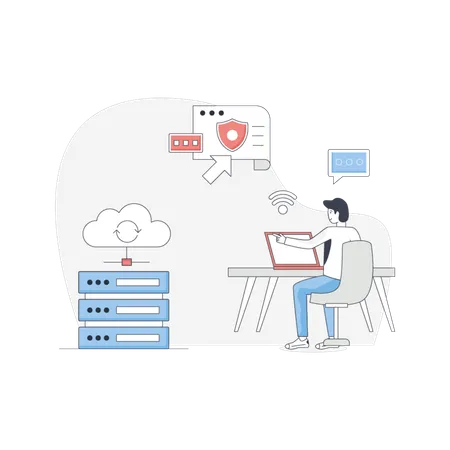 Man  explaining cloud hosting  Illustration