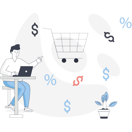 Man  explaining discount shopping  Illustration