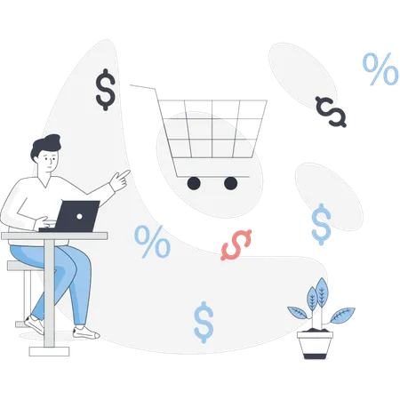 Man  explaining discount shopping  Illustration