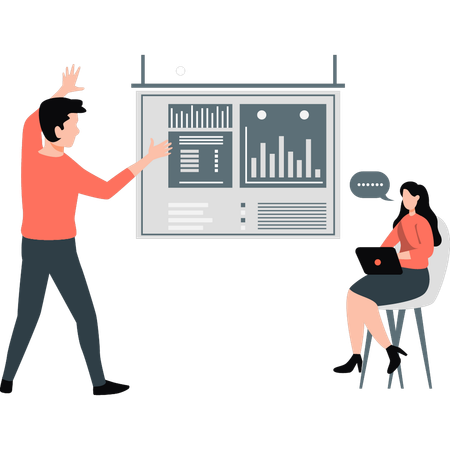 Man explaining graph chart to girl  Illustration