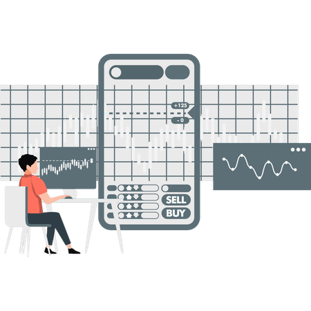 Man explaining market graph online  Illustration