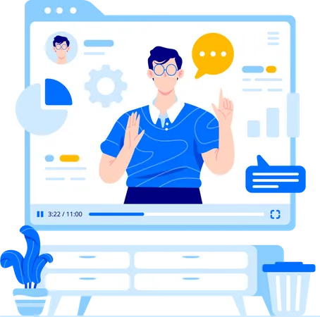 Man explaining on online webinar  Illustration