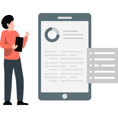 Man explaining pie chart on mobile  Illustration